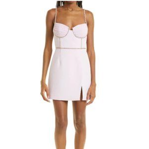 Self Portrait - Chiffon & Crepe Rhinestone Mini Dress, Size 8